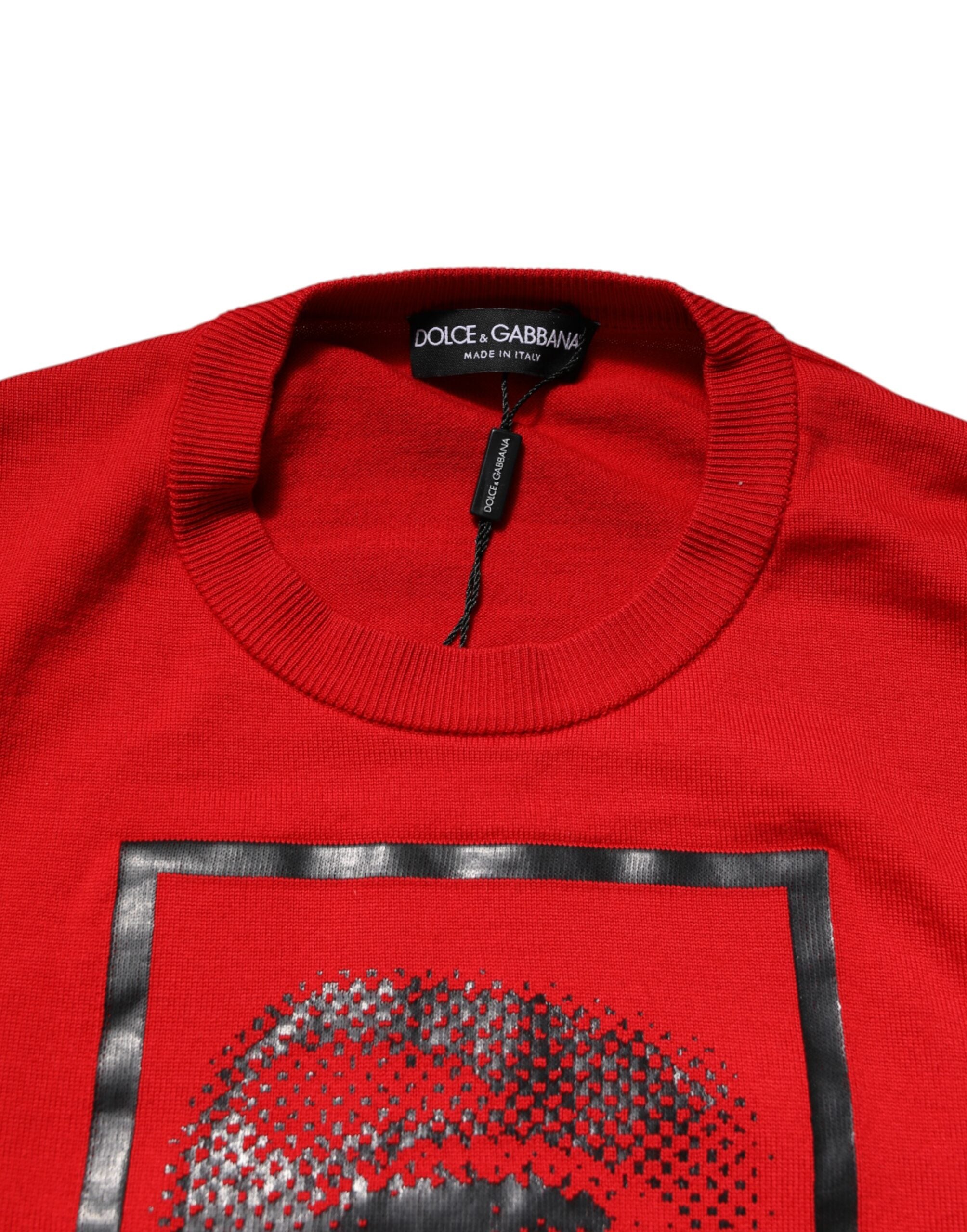 Dolce & Gabbana Roter Pullover mit Augen-Print und Rundhalsausschnitt für Herren