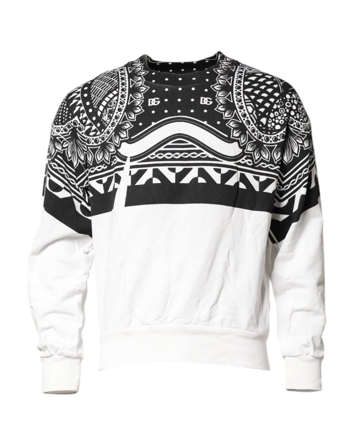 Dolce & Gabbana Schwarz Weiß Bandana Baumwolle Herren Sweatshirt Pullover