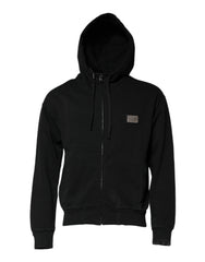 Dolce & Gabbana Black Logo Full Zip Hooded Men Sweatshirt Sweater
