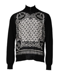 Dolce & Gabbana Schwarzer weißer Bandana-Print-Pullover mit durchgehendem Reißverschluss