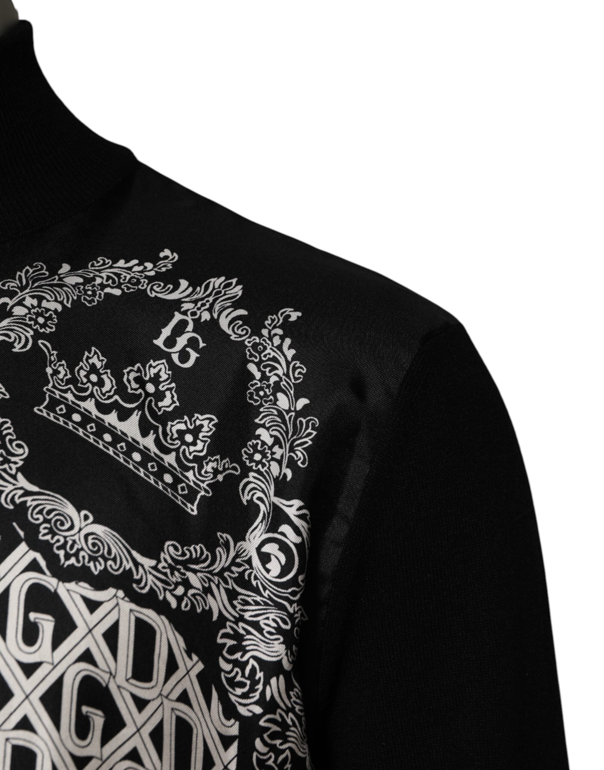 Dolce & Gabbana Schwarzer weißer Bandana-Print-Pullover mit durchgehendem Reißverschluss