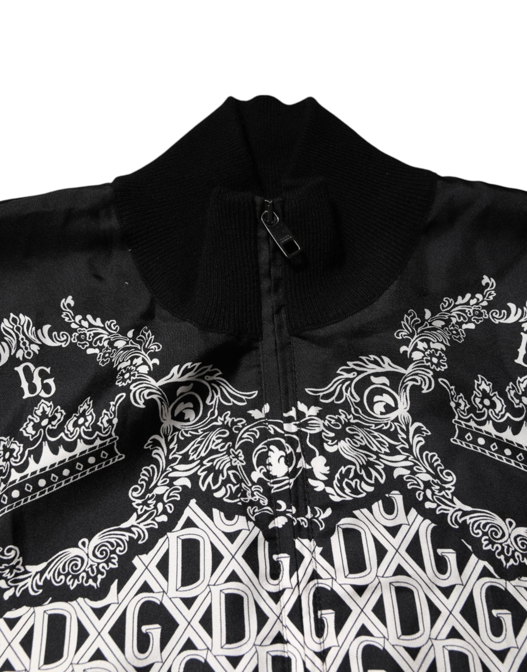 Dolce & Gabbana Schwarzer weißer Bandana-Print-Pullover mit durchgehendem Reißverschluss