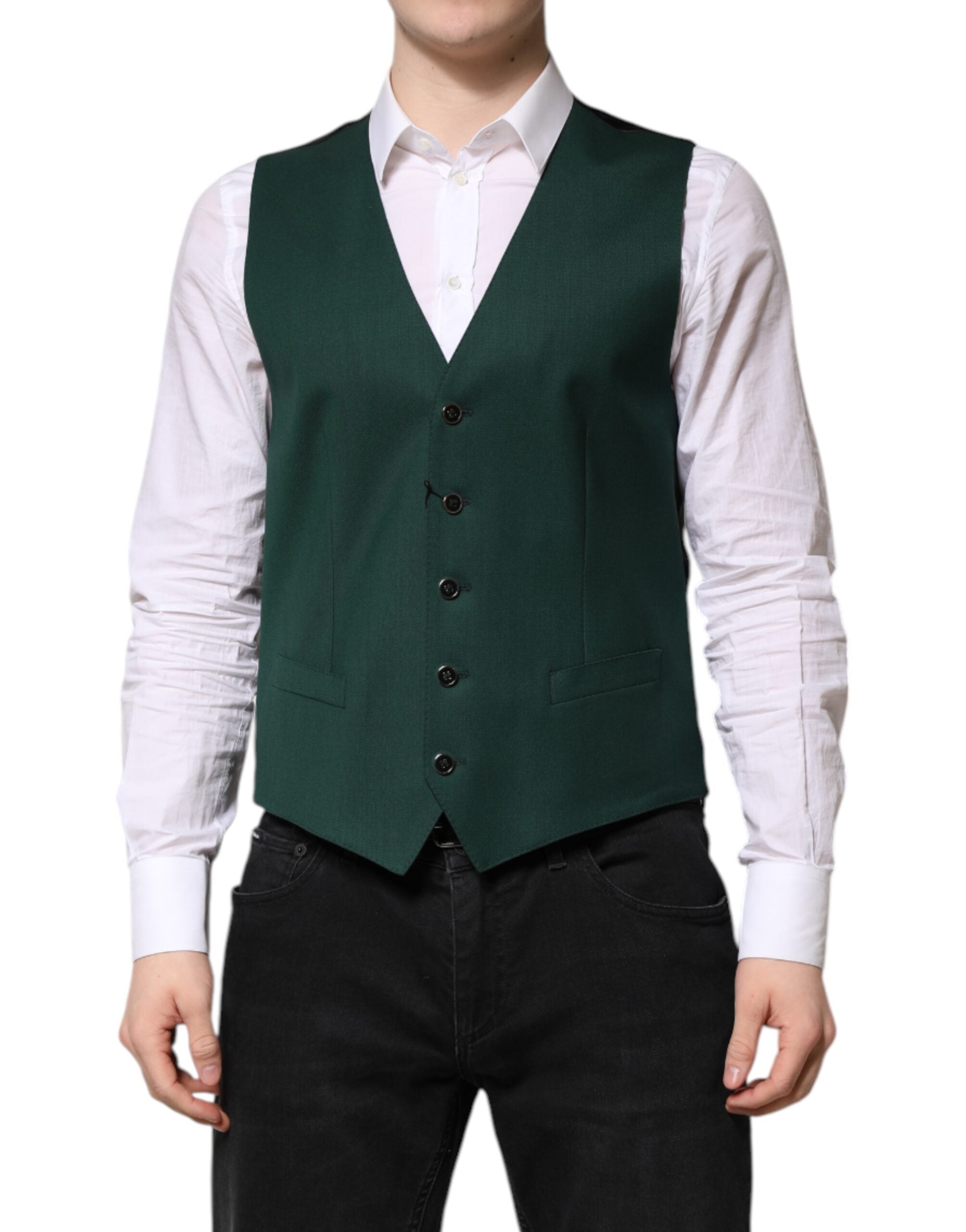 Dolce & Gabbana Grünes Wollkleid Formelle Herren Weste