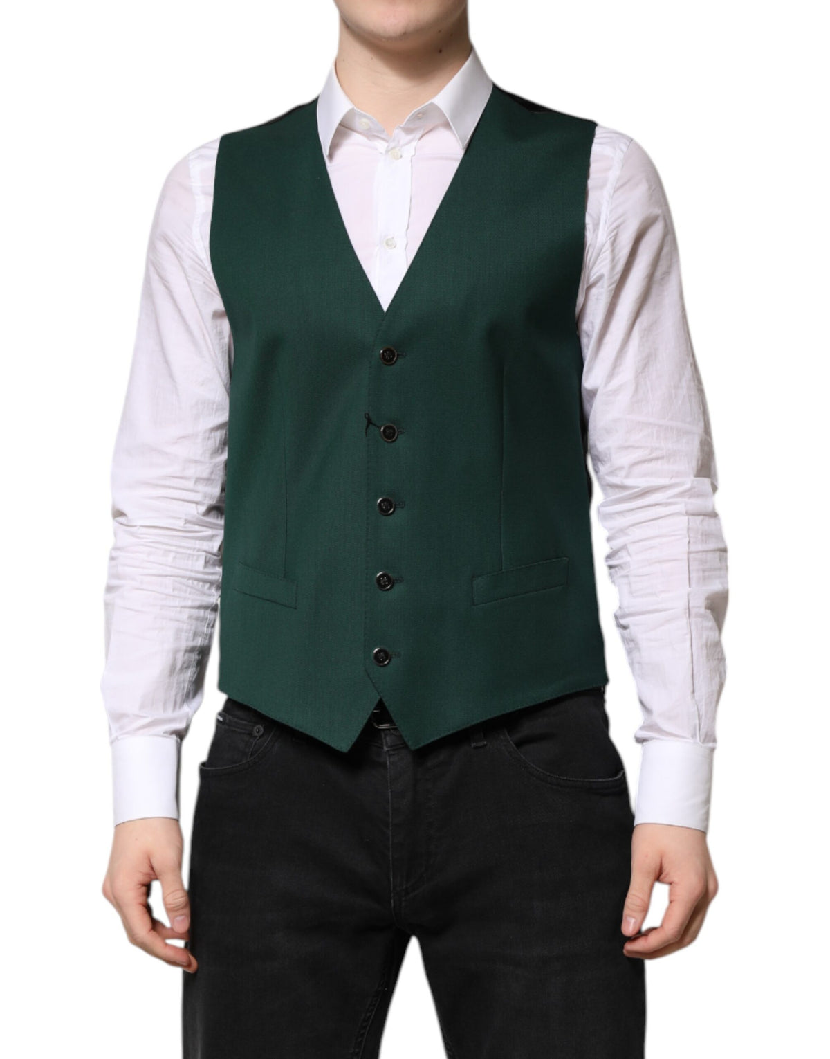 Dolce & Gabbana Grünes Wollkleid Formelle Herren Weste