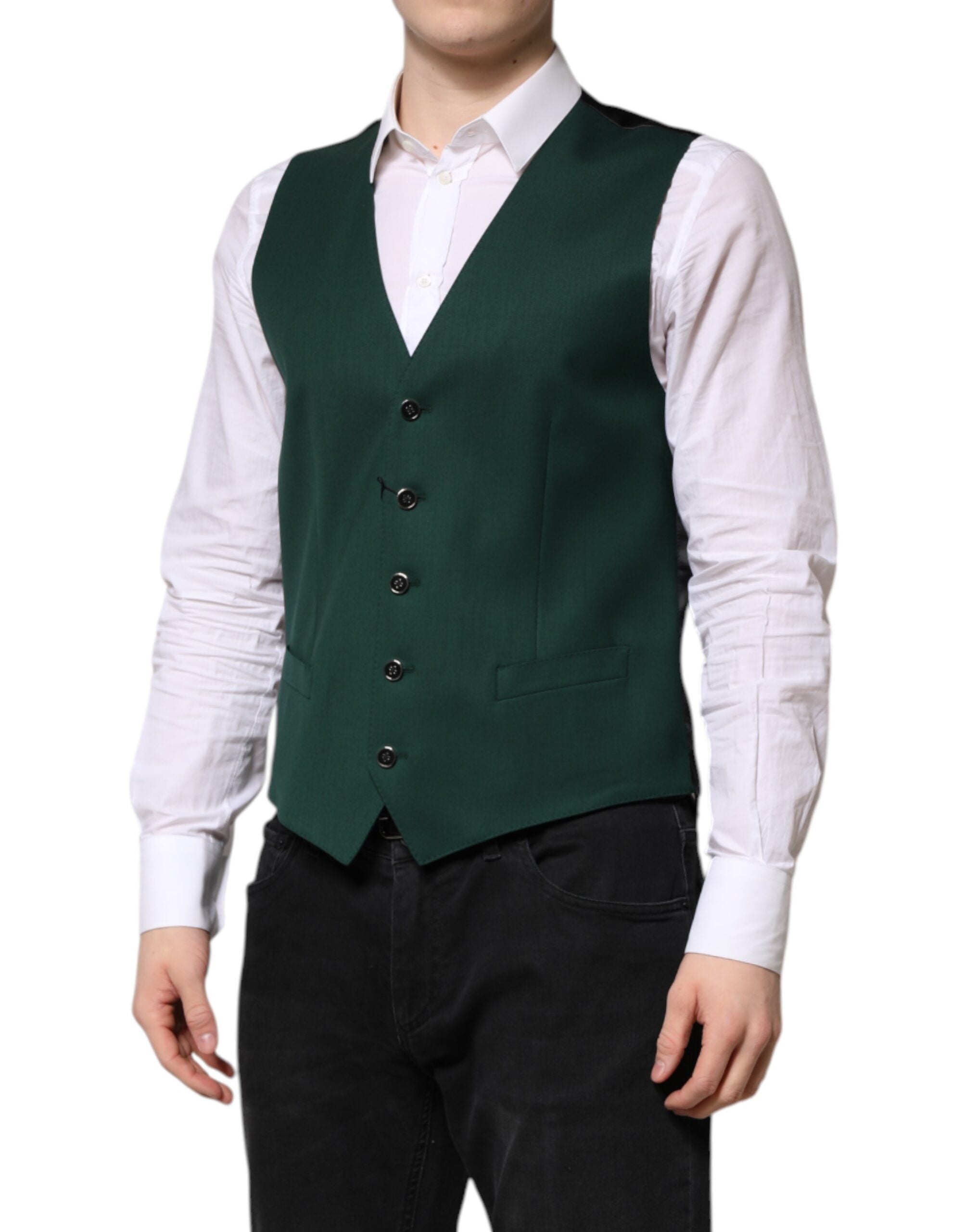 Dolce & Gabbana Grünes Wollkleid Formelle Herren Weste