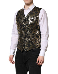 Dolce & Gabbana Zwart Goud Jacquard Formele Heren Gilet Vest