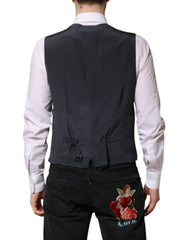 Dolce & Gabbana Gray Plaid Wool Formal Dress Waistcoat Vest