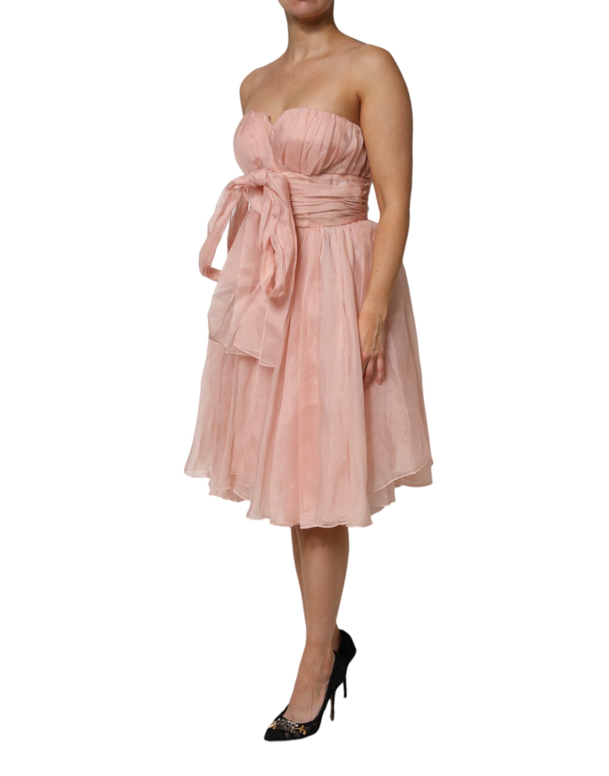 Dolce & Gabbana Pinkes Seidenchiffon A-Linien Falten-Midi-Kleid
