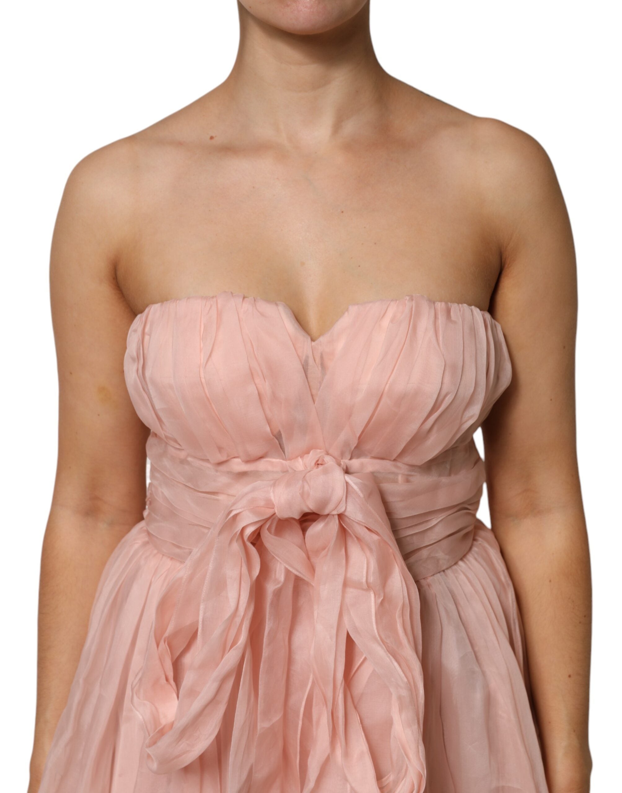 Dolce & Gabbana Pinkes Seidenchiffon A-Linien Falten-Midi-Kleid