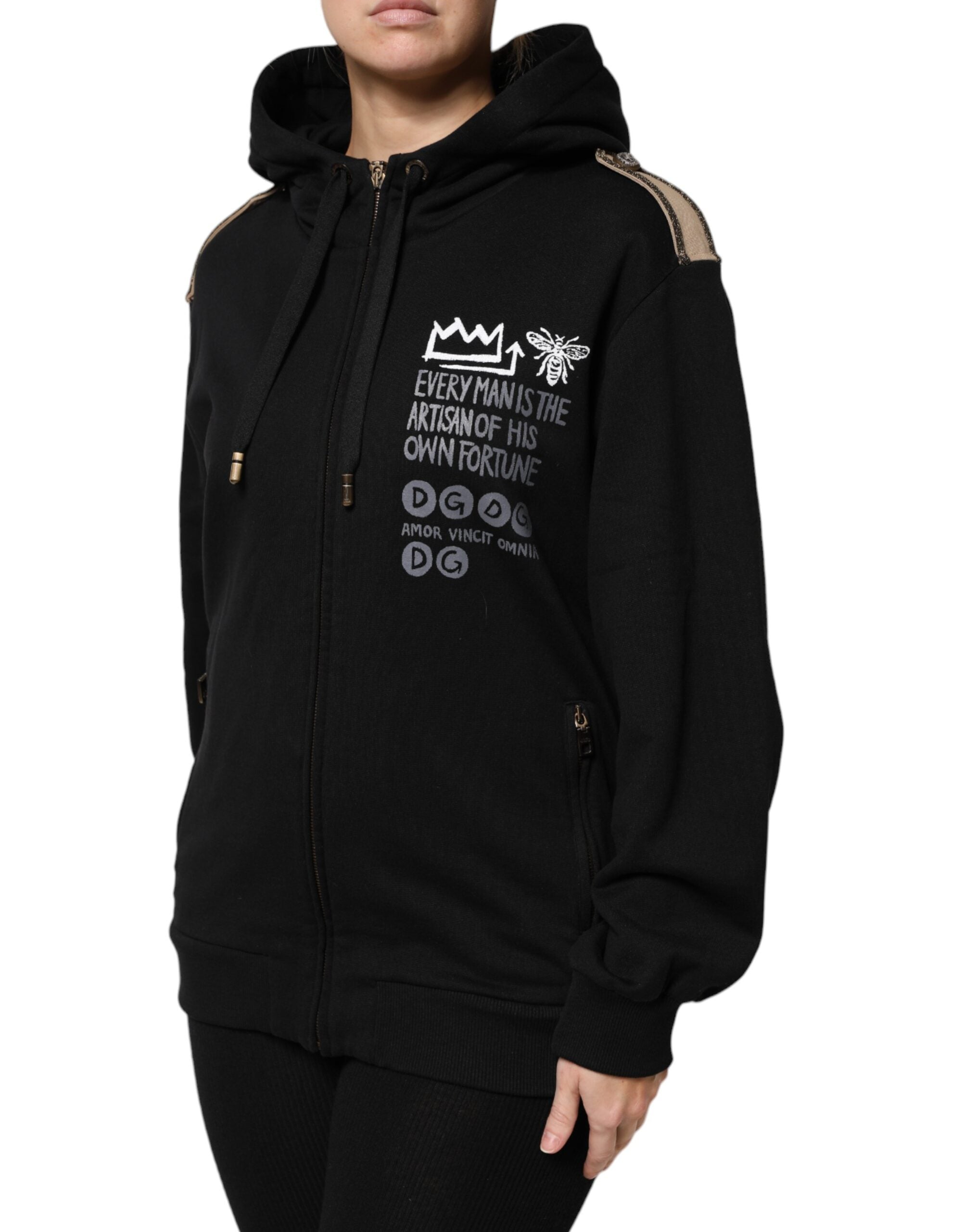 Dolce & Gabbana Zwart Logo Hoodie Vest met Volledige Ritssluiting