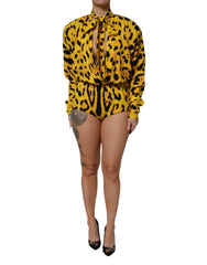Dolce & Gabbana Yellow Leopard Long Sleeves Jumpsuit Dress