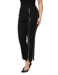 Dolce & Gabbana Black Wool High Waist Zipper Tapered Pants