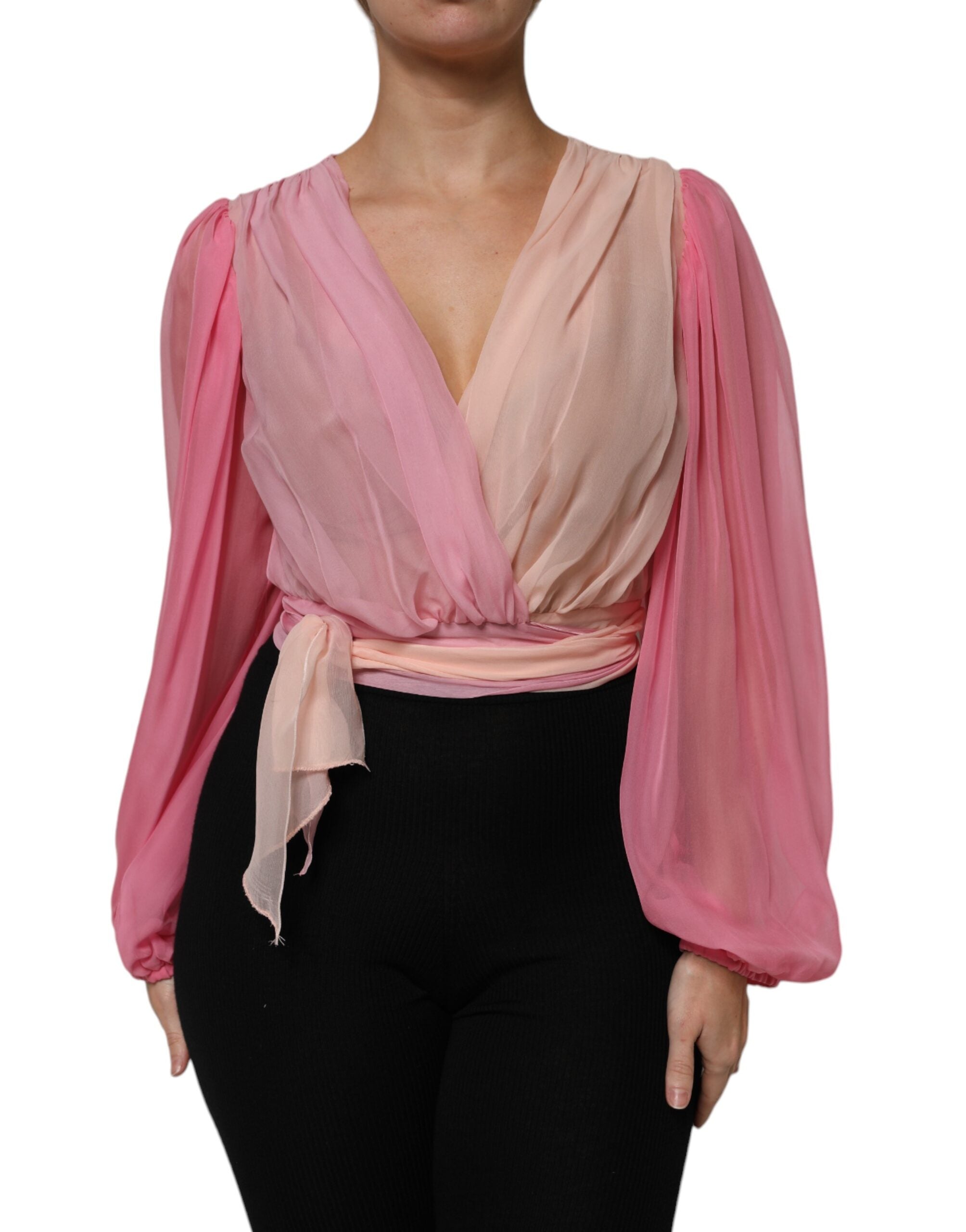 Dolce & Gabbana Pinke Bluse mit tiefem V-Ausschnitt und langen Ärmeln