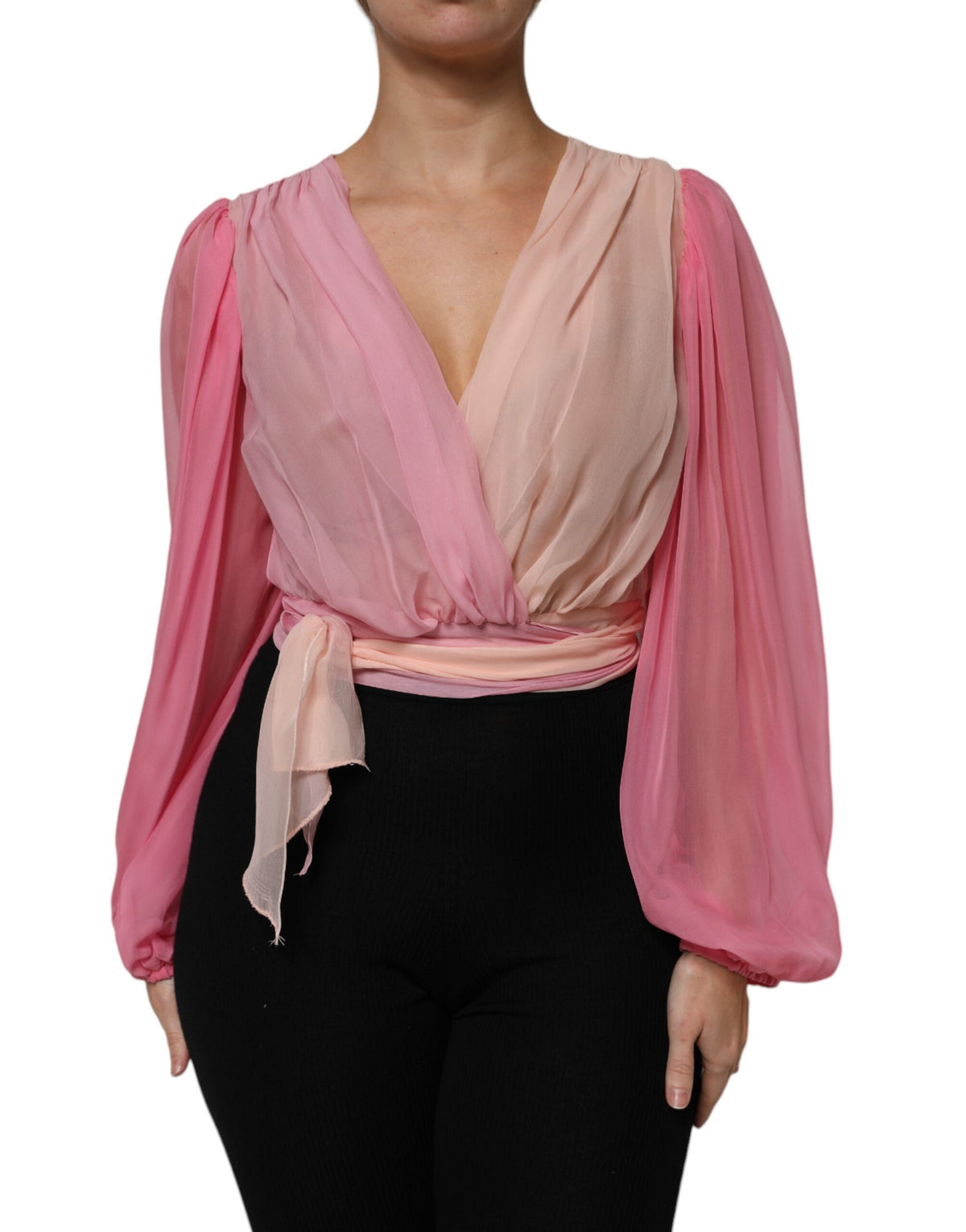 Dolce & Gabbana Pinke Bluse mit tiefem V-Ausschnitt und langen Ärmeln