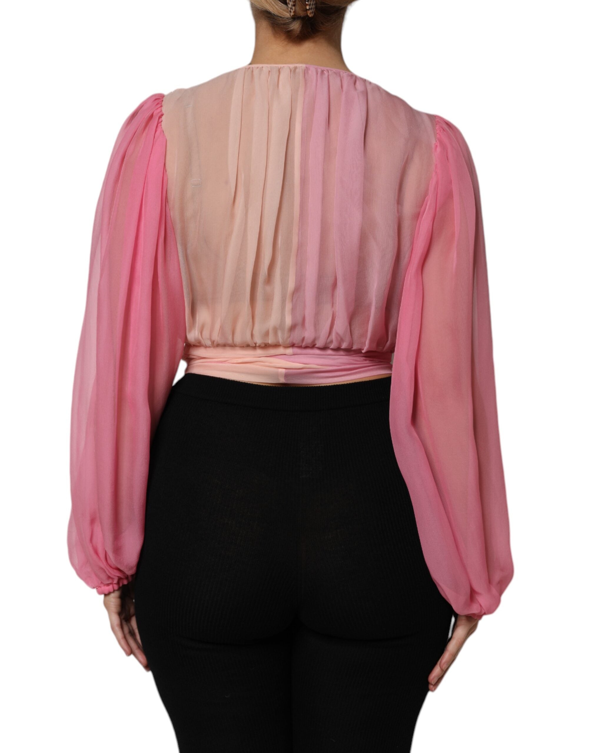 Dolce & Gabbana Pinke Bluse mit tiefem V-Ausschnitt und langen Ärmeln