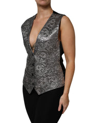 Dolce & Gabbana Ärmellose Weste aus silbernem Blumenjacquard