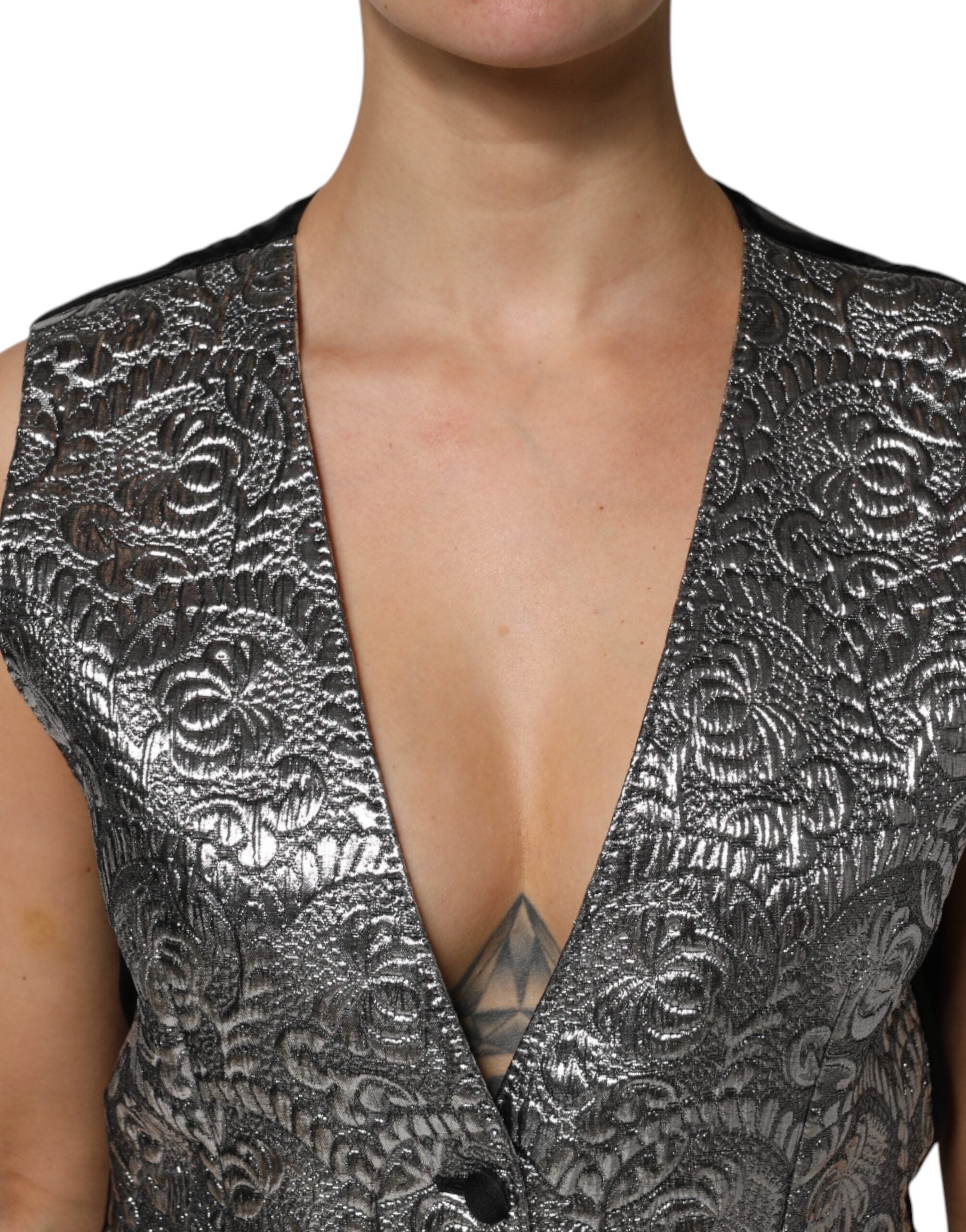Dolce & Gabbana Ärmellose Weste aus silbernem Blumenjacquard