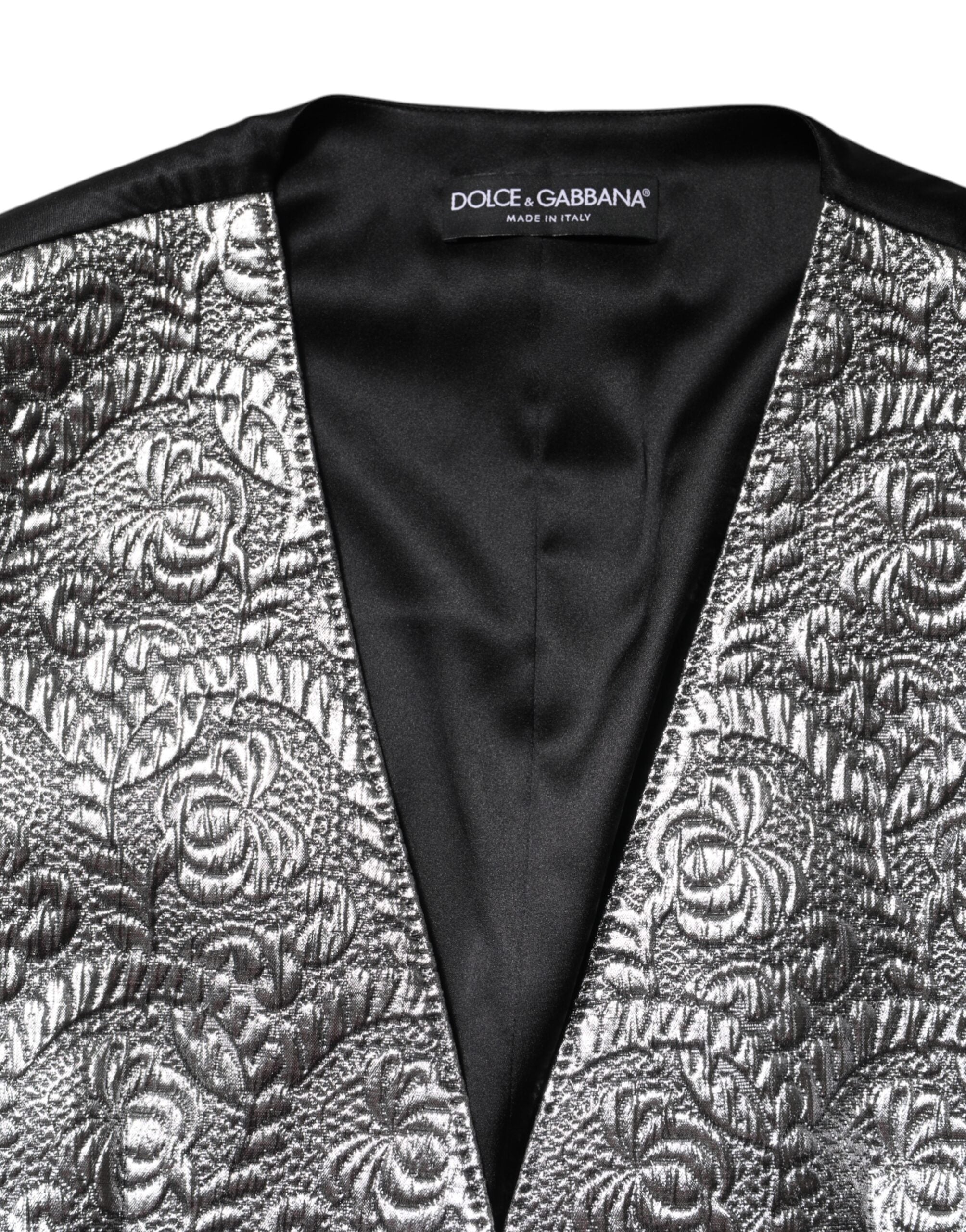 Dolce & Gabbana Ärmellose Weste aus silbernem Blumenjacquard