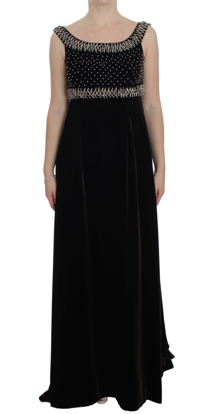 Dolce & Gabbana Braunes Samt-Kristall-Etui-Abendkleid