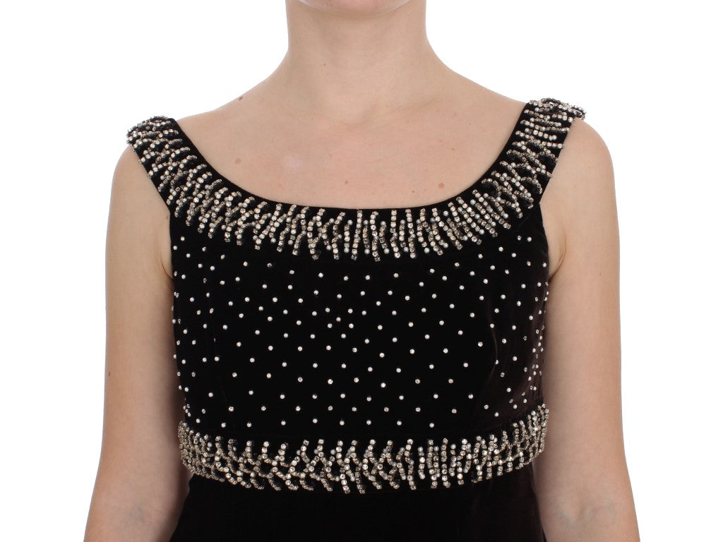 Dolce & Gabbana Braunes Samt-Kristall-Etui-Abendkleid