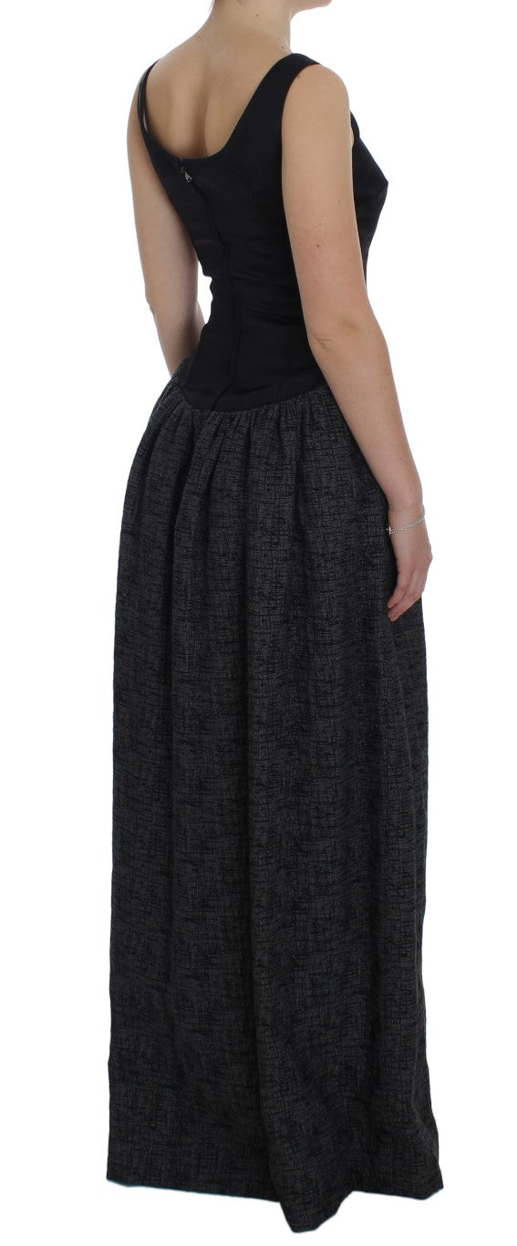 Dolce & Gabbana Schwarzes graues Etui-Abendkleid, bodenlang