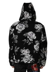 Dolce & Gabbana Zwarte Wollen Herenjas Met Bloemprint En Capuchon