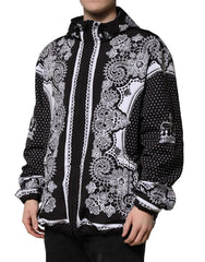 Dolce & Gabbana Zwarte Bomberjack met Capuchon en Bandanaprint