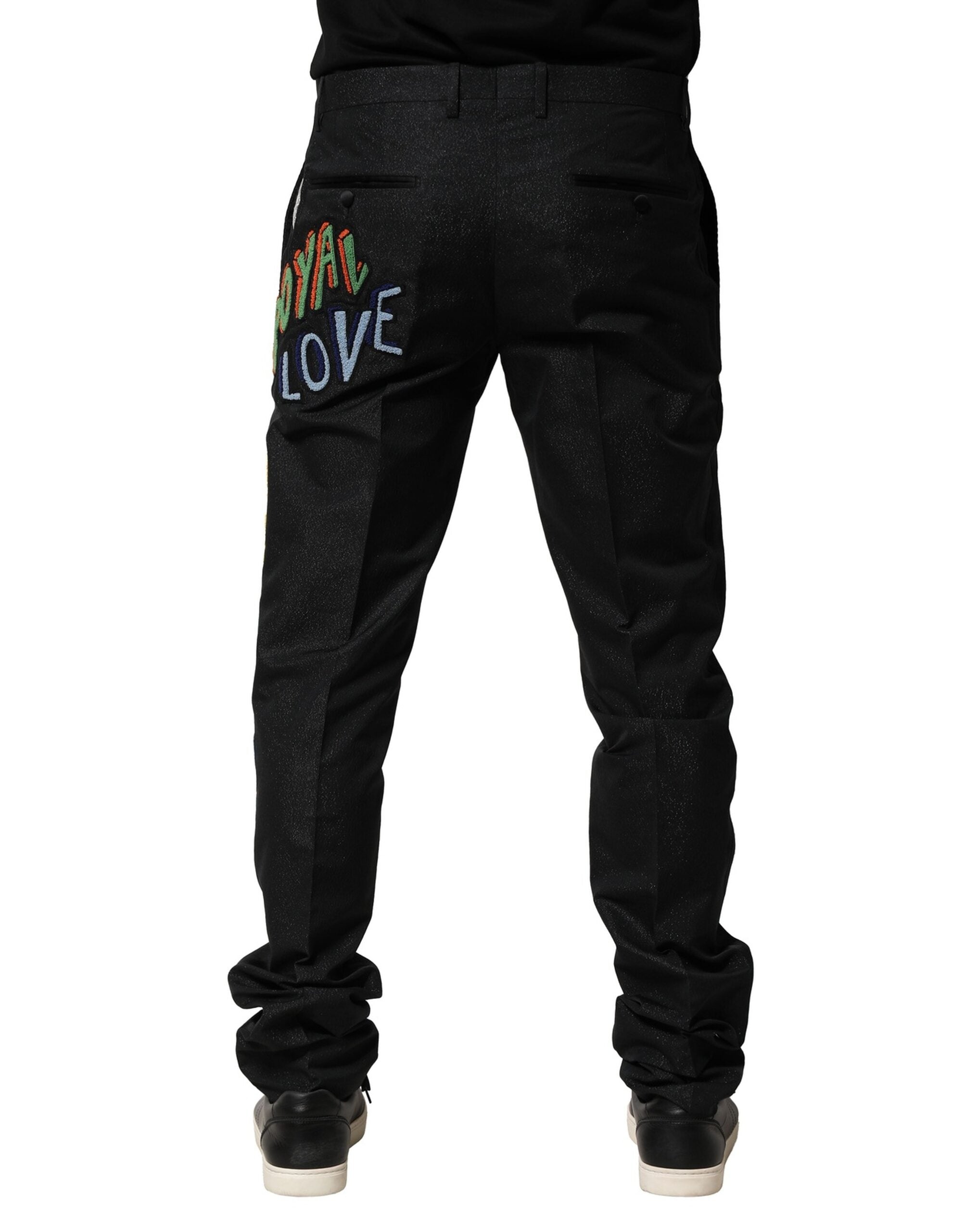 Dolce & Gabbana Schwarze Herrenhose mit grafischer Stickerei