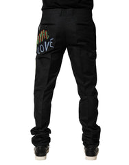 Dolce & Gabbana Schwarze Herrenhose mit grafischer Stickerei