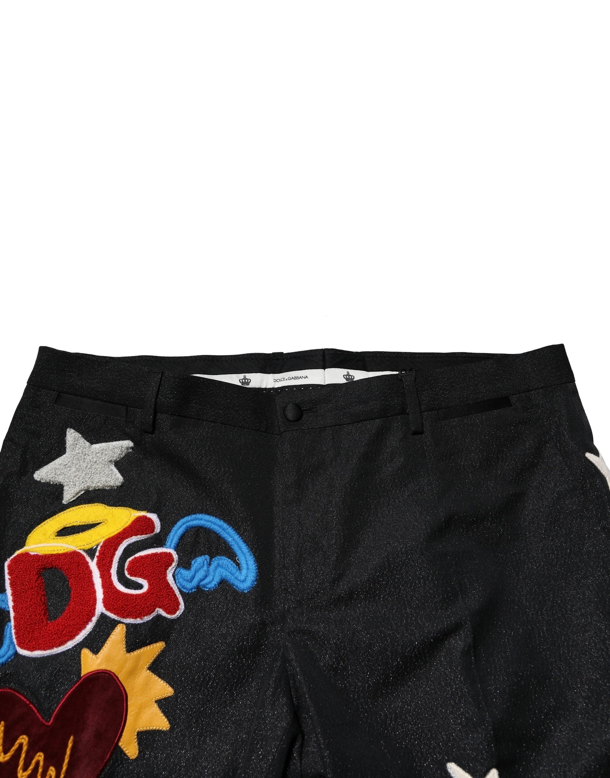 Dolce & Gabbana Schwarze Herrenhose mit grafischer Stickerei