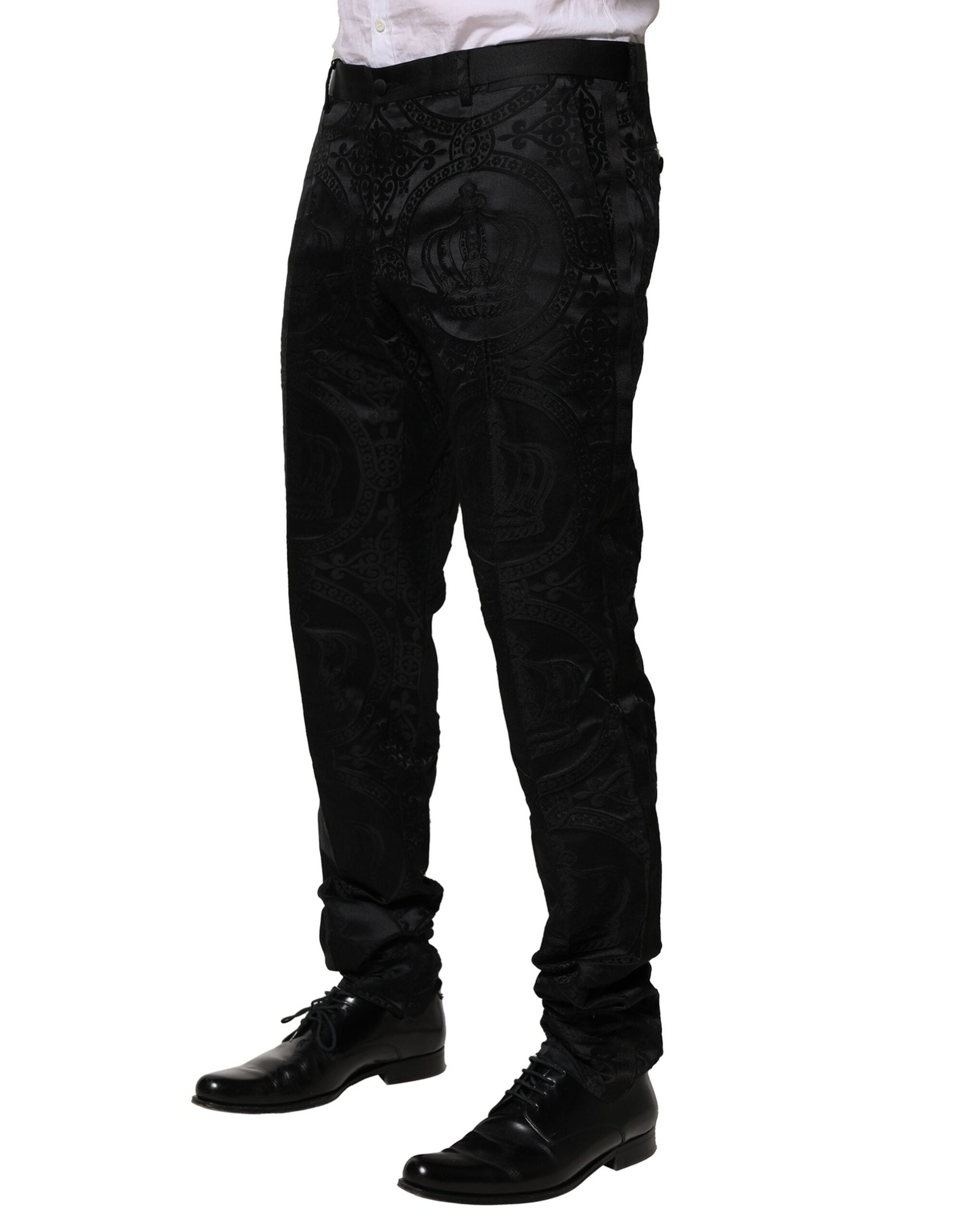 Dolce & Gabbana Schwarze Baumwoll-Anzughose mit DG-Krone