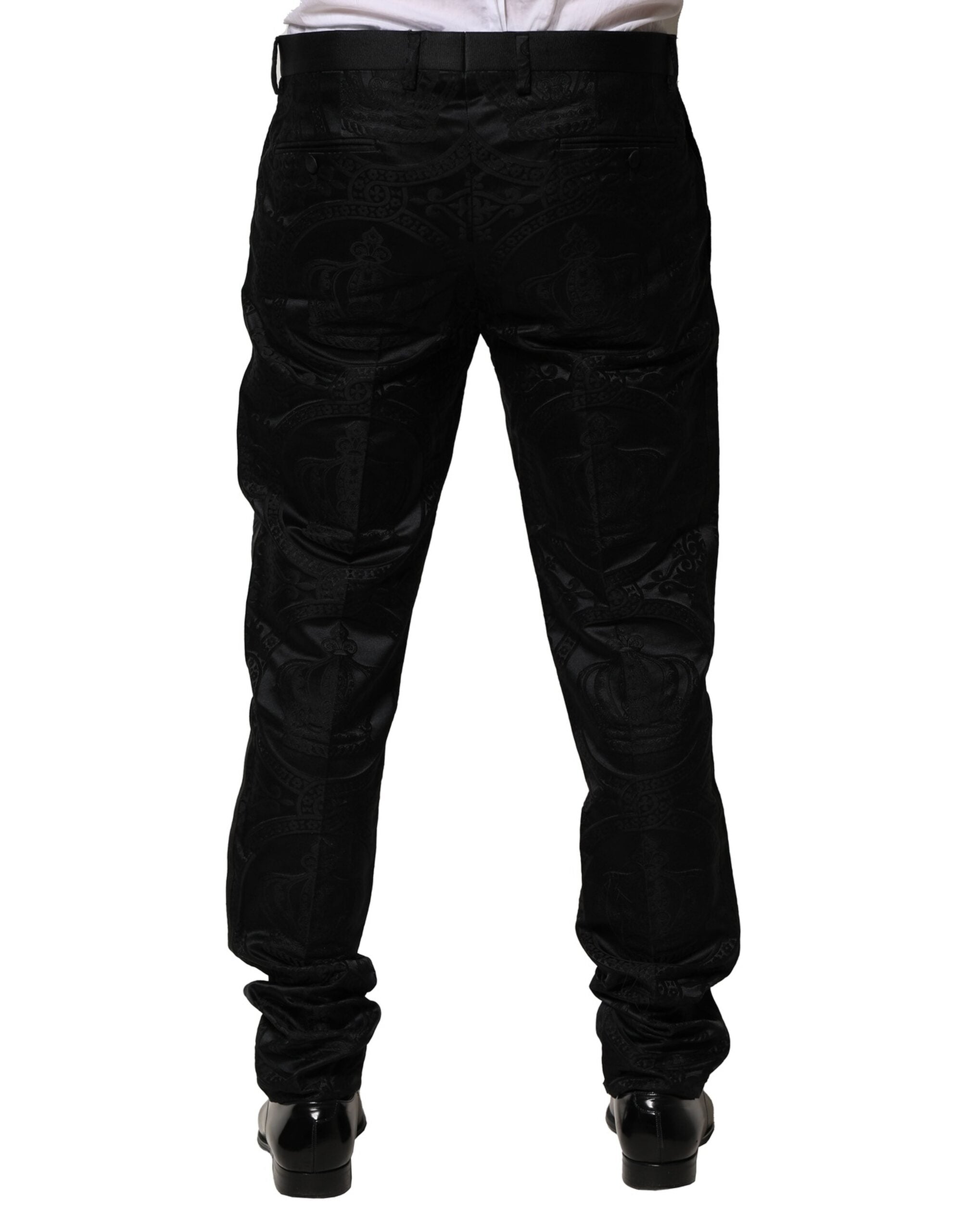 Dolce & Gabbana Schwarze Baumwoll-Anzughose mit DG-Krone