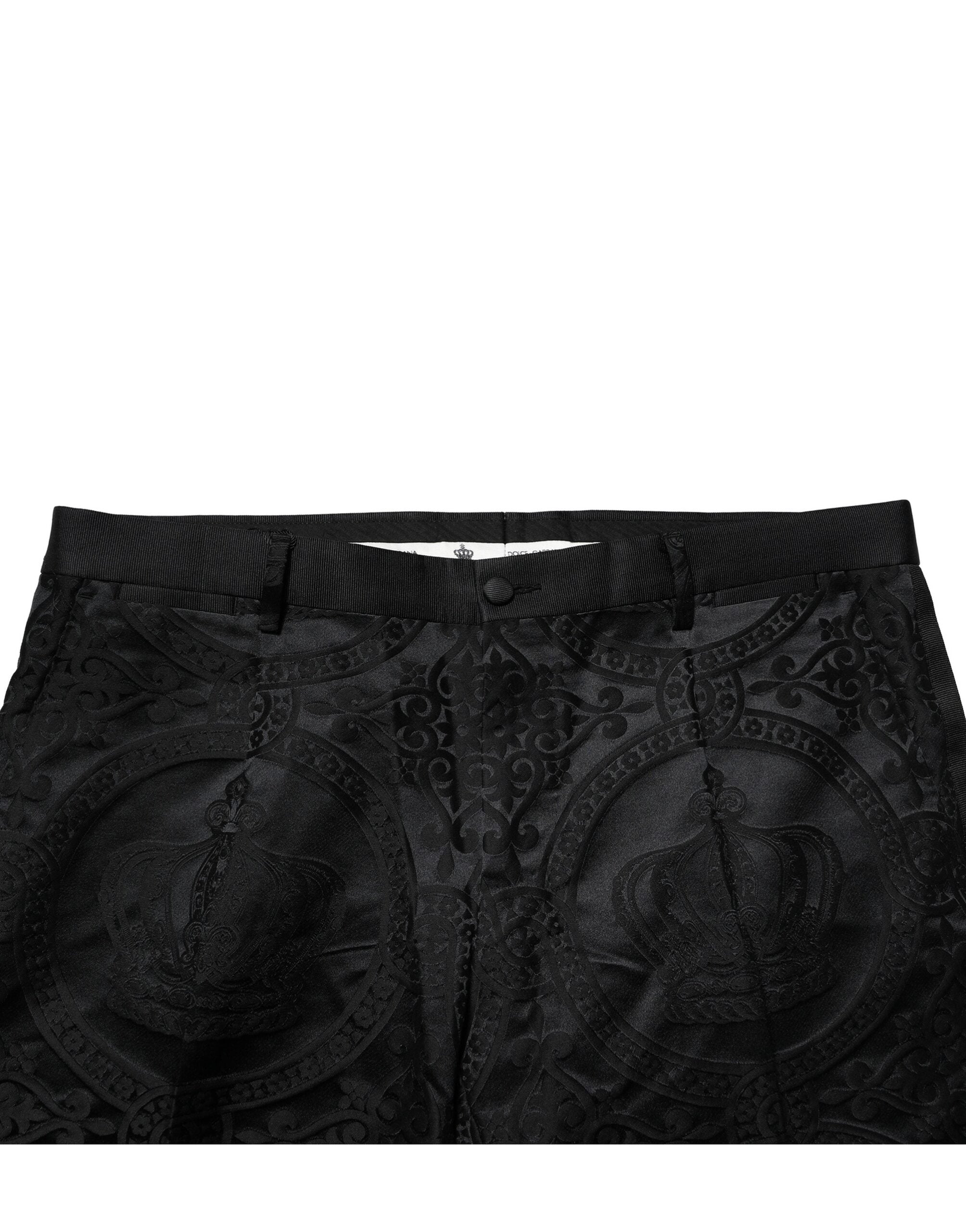 Dolce & Gabbana Schwarze Baumwoll-Anzughose mit DG-Krone