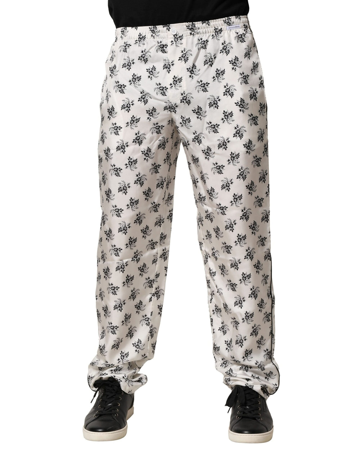 Dolce & Gabbana Weiße Blumenseide Legere Loungewear-Hose