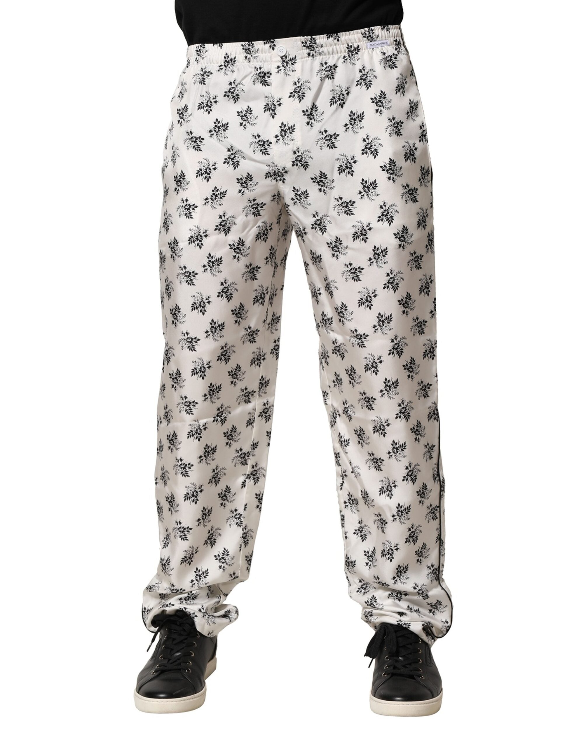 Dolce & Gabbana Weiße Blumenseide Legere Loungewear-Hose