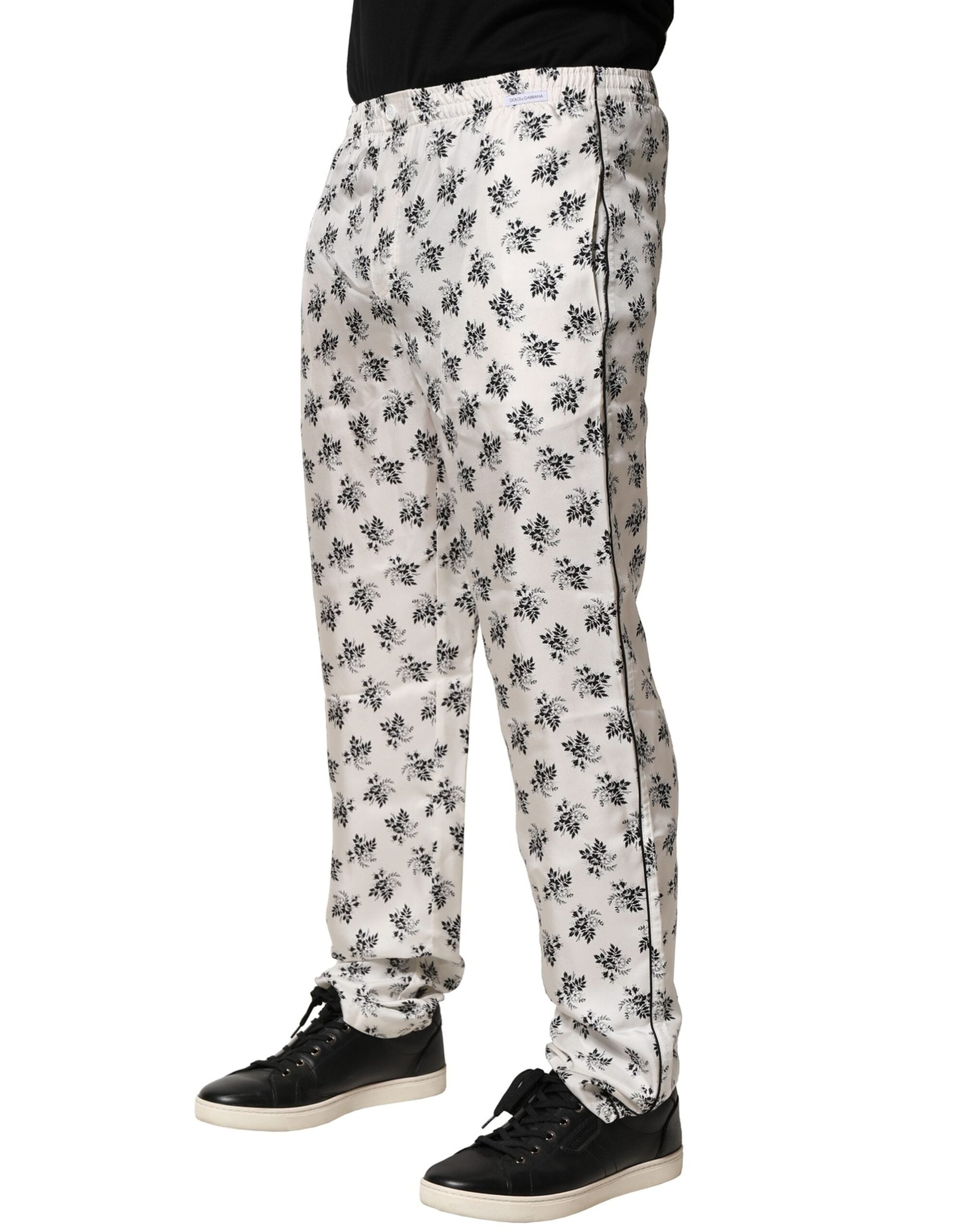 Dolce & Gabbana Weiße Blumenseide Legere Loungewear-Hose