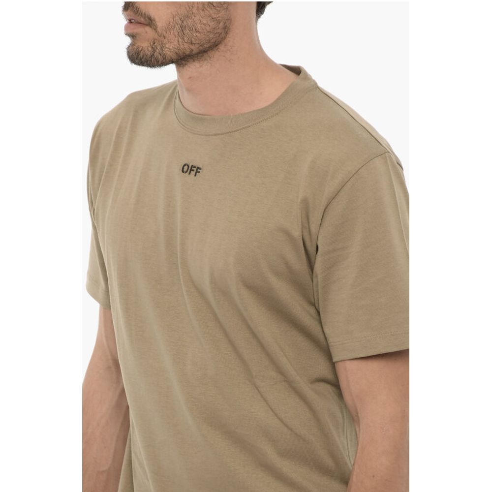 Off-White Slim Fit T-shirt met Ronde Hals en Geborduurd Logo