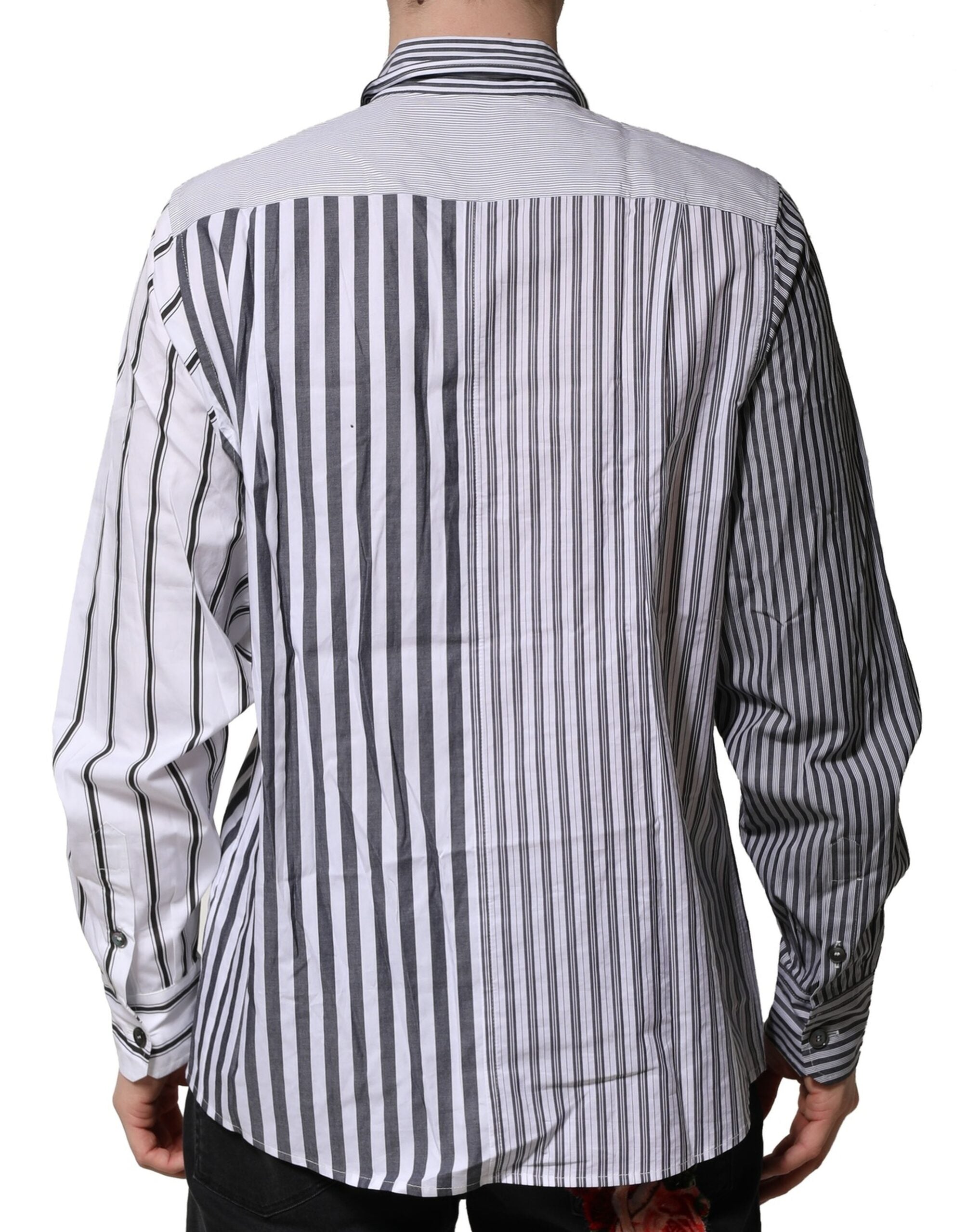 Dolce & Gabbana Weiß Grau Gestreiftes Baumwoll Herren Freizeithemd