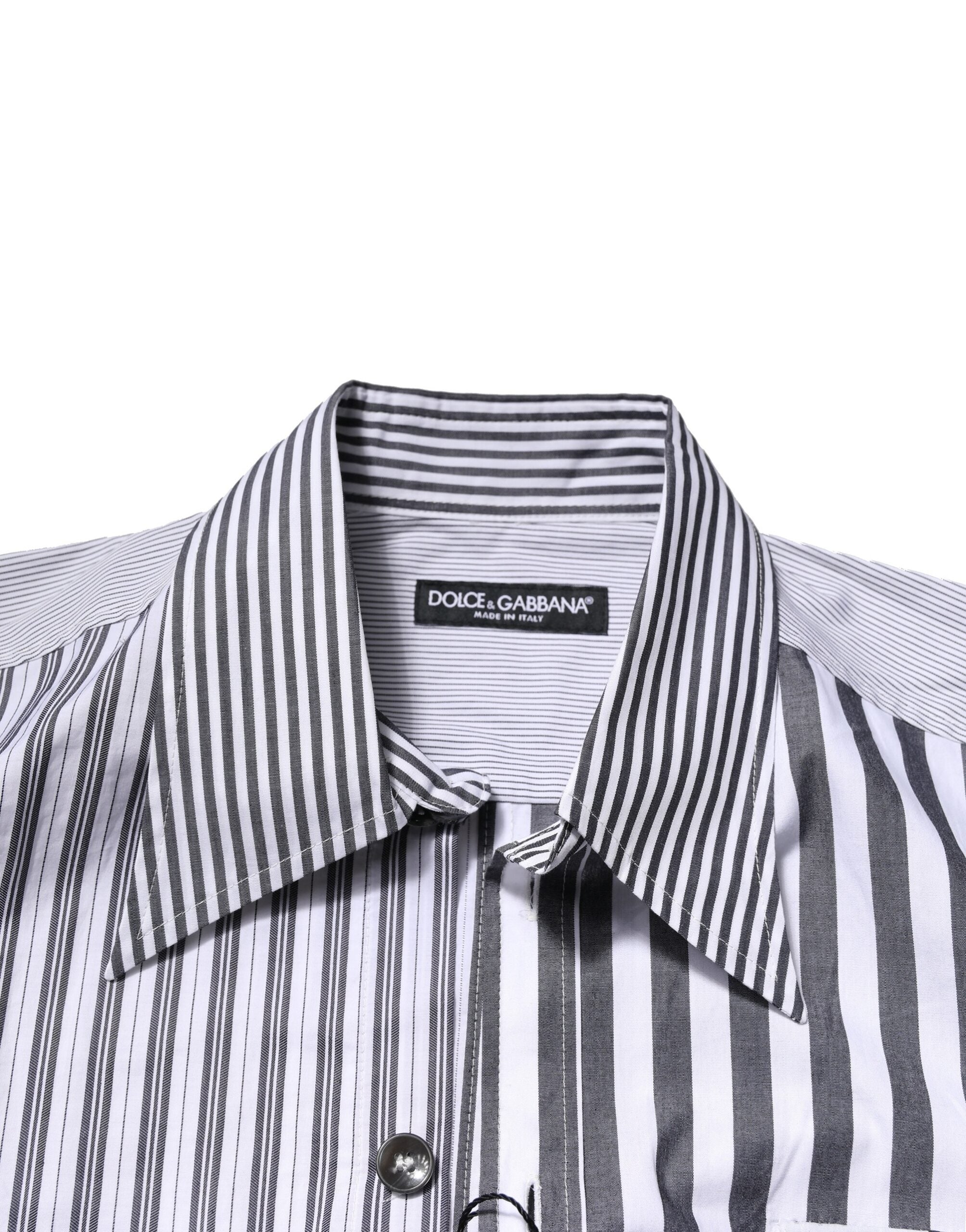 Dolce & Gabbana Weiß Grau Gestreiftes Baumwoll Herren Freizeithemd