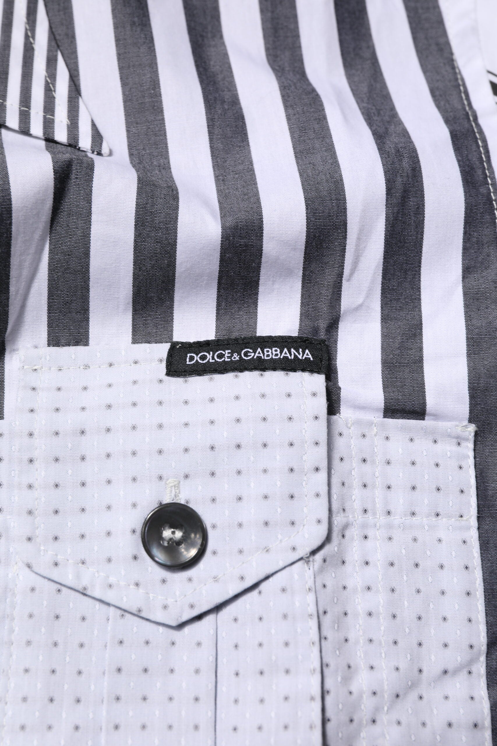 Dolce & Gabbana Weiß Grau Gestreiftes Baumwoll Herren Freizeithemd