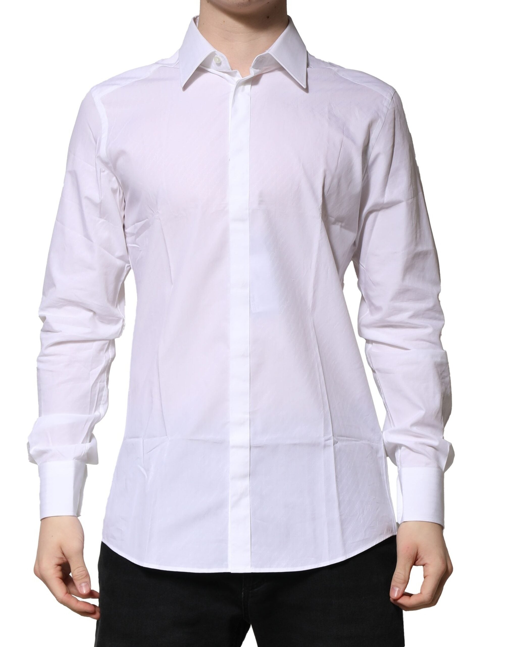 Dolce & Gabbana Weißes GOLD Langarm Herren Hemd Festlich