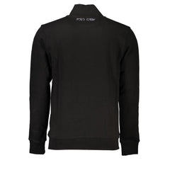 La Martina Black Cotton Men Sweater with Central Pockets and Zip