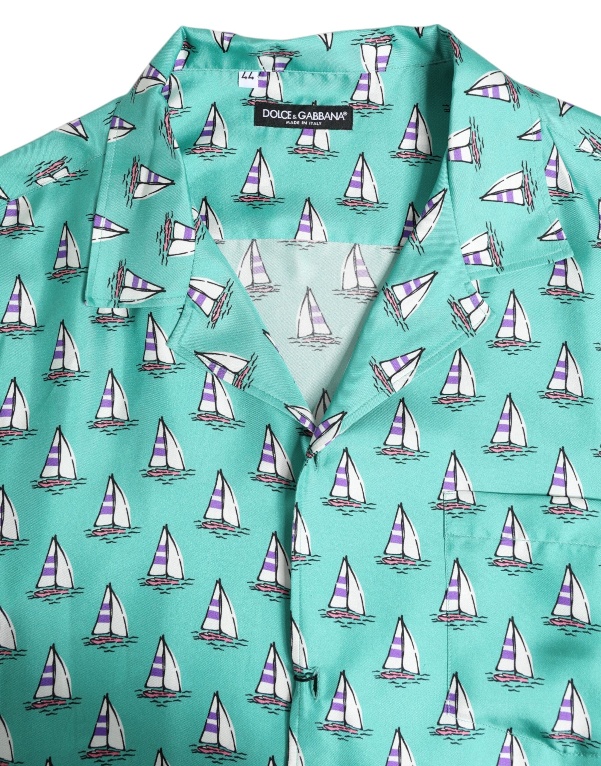 Dolce & Gabbana Green Printed Short Sleeves Casual Shirt