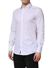 Dolce & Gabbana Wit Gestreepte Katoenen Formele Blouse met Lange Mouwen