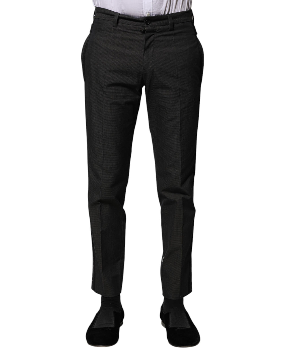 Dolce & Gabbana Graue Baumwoll-Anzughose mit Muster