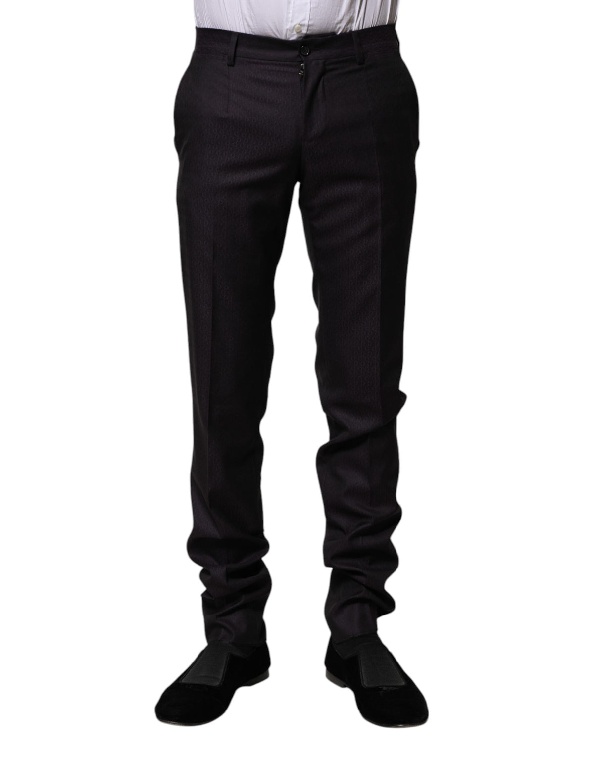 Dolce & Gabbana Schwarze Anzughose aus Wolle mit Muster