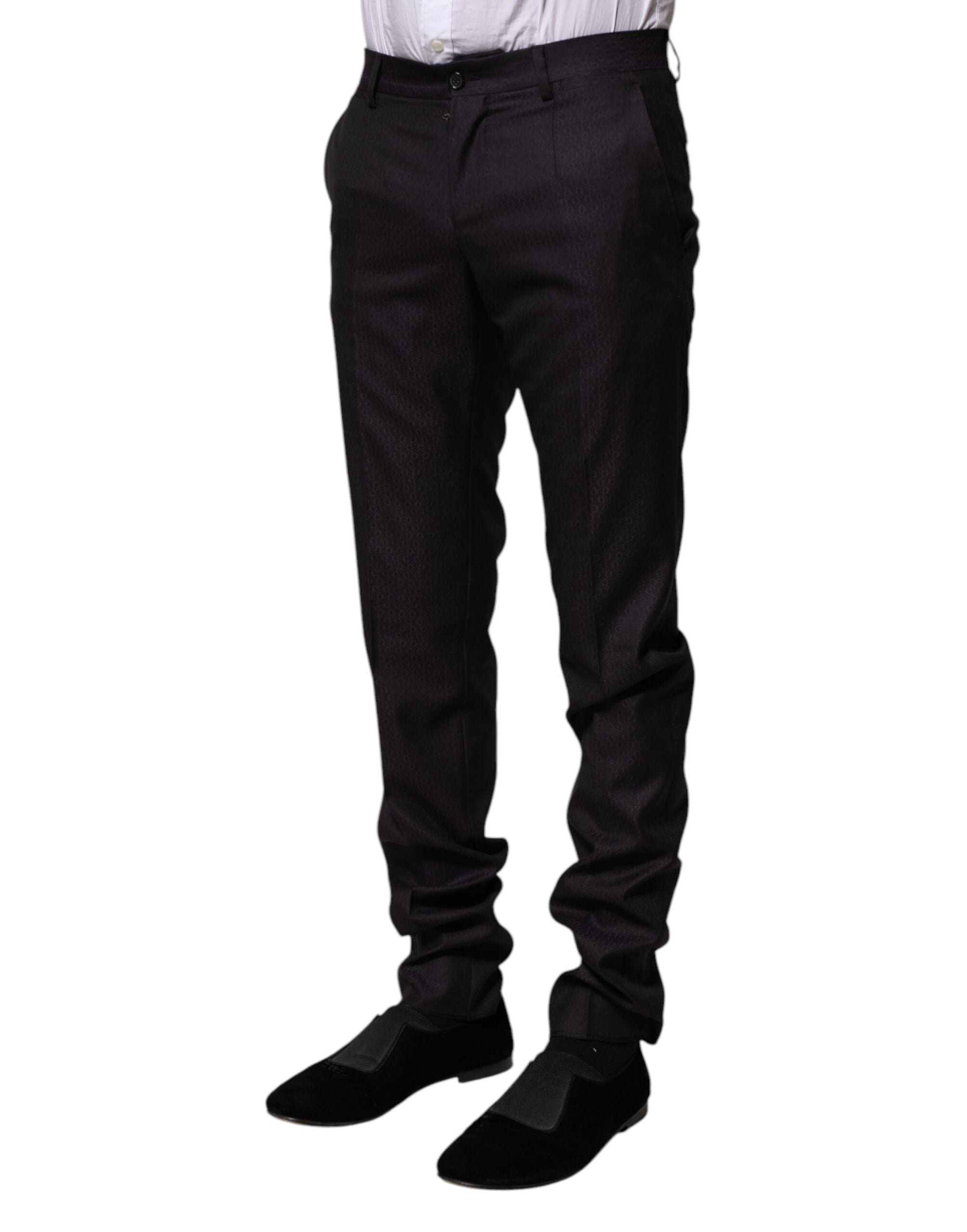 Dolce & Gabbana Schwarze Anzughose aus Wolle mit Muster