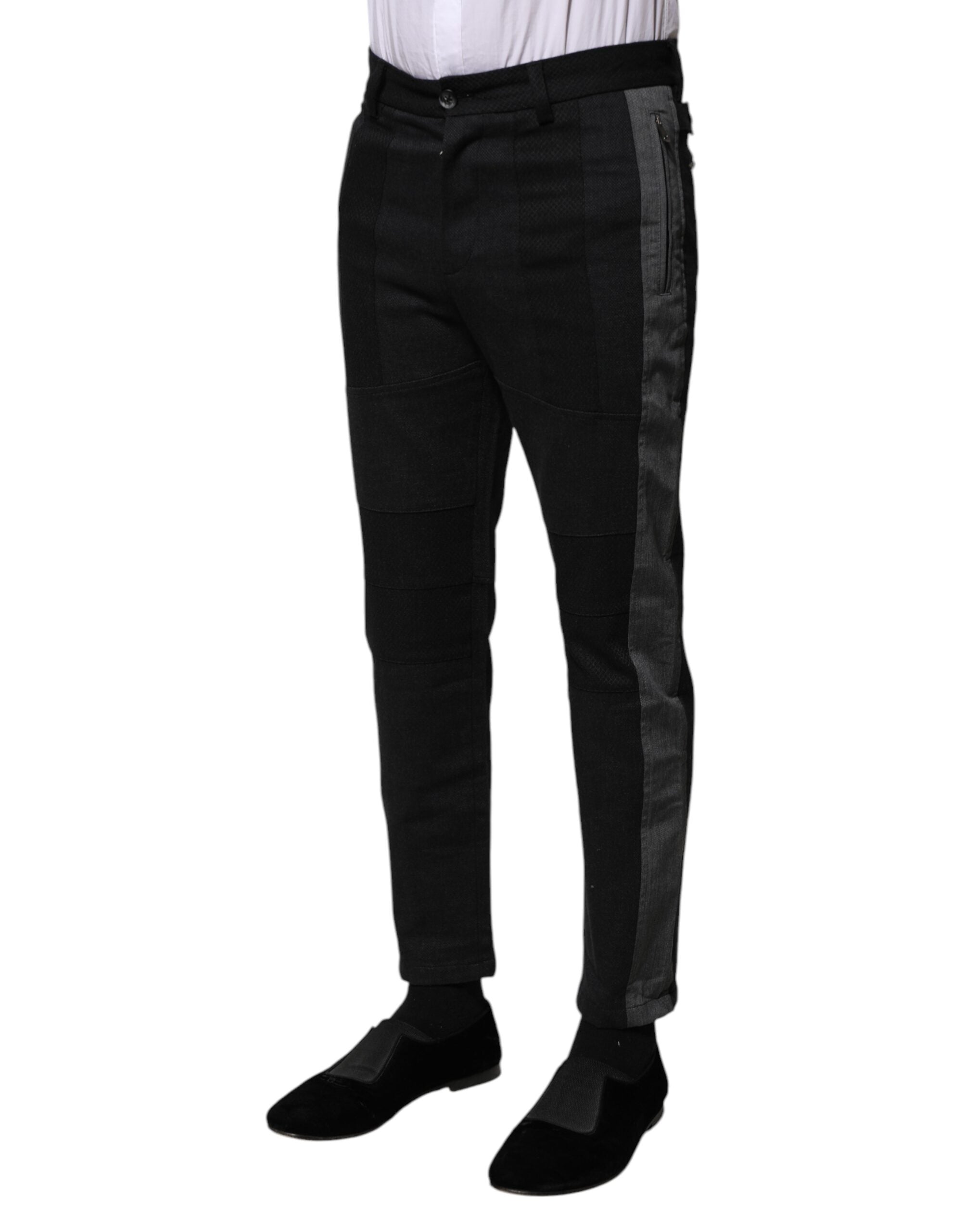 Dolce & Gabbana Schwarze graue Fantasy Baumwollhose Slim Fit