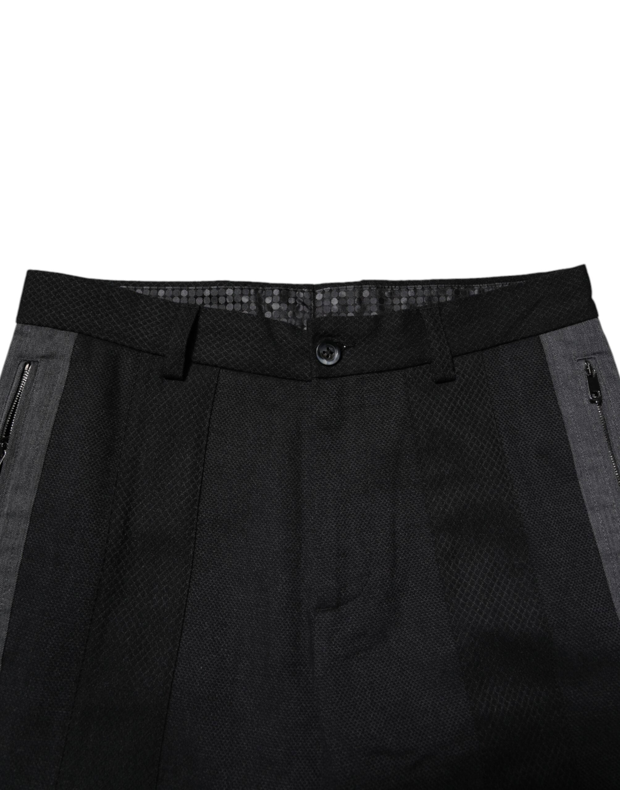Dolce & Gabbana Schwarze graue Fantasy Baumwollhose Slim Fit
