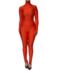 Dolce & Gabbana Roter Nylon Rollkragen Bodycon Jumpsuit-Kleid